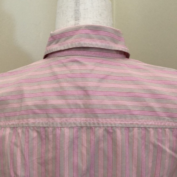J. Crew. Button down 3/4 sleeve Shirt. Pink and Cream. Medium - Picture 6 of 9